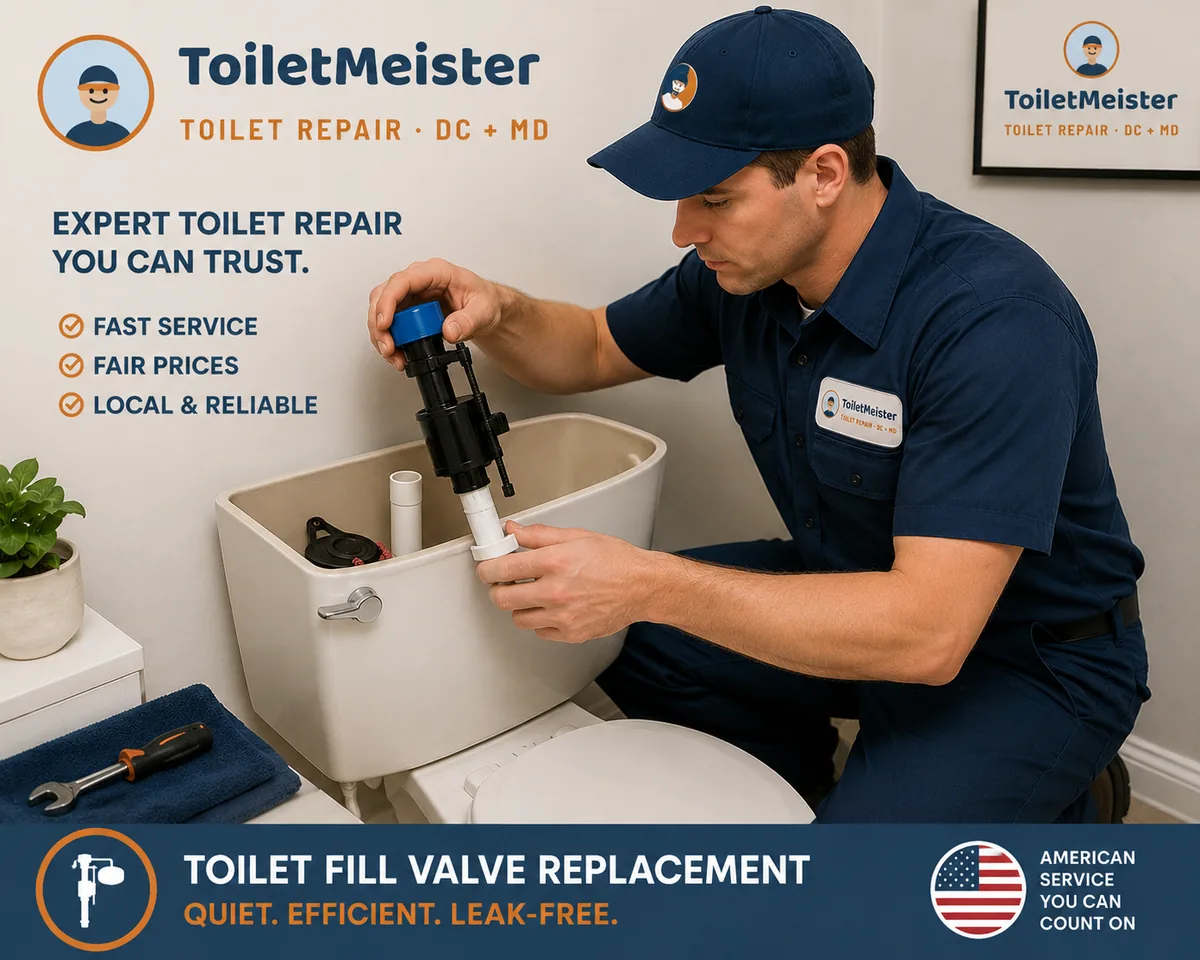 ToiletMeister technician replacing a toilet fill valve