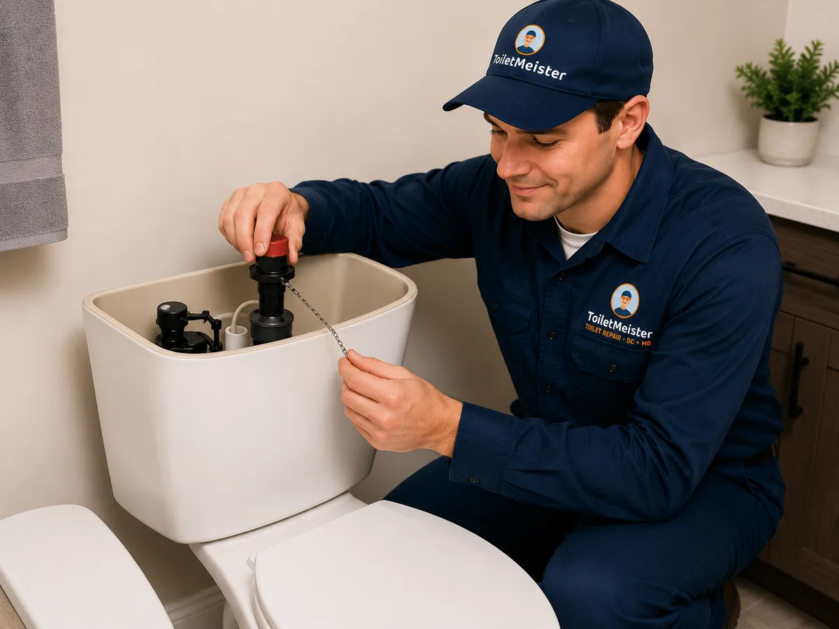 ToiletMeister technician fixing a phantom-flushing toilet